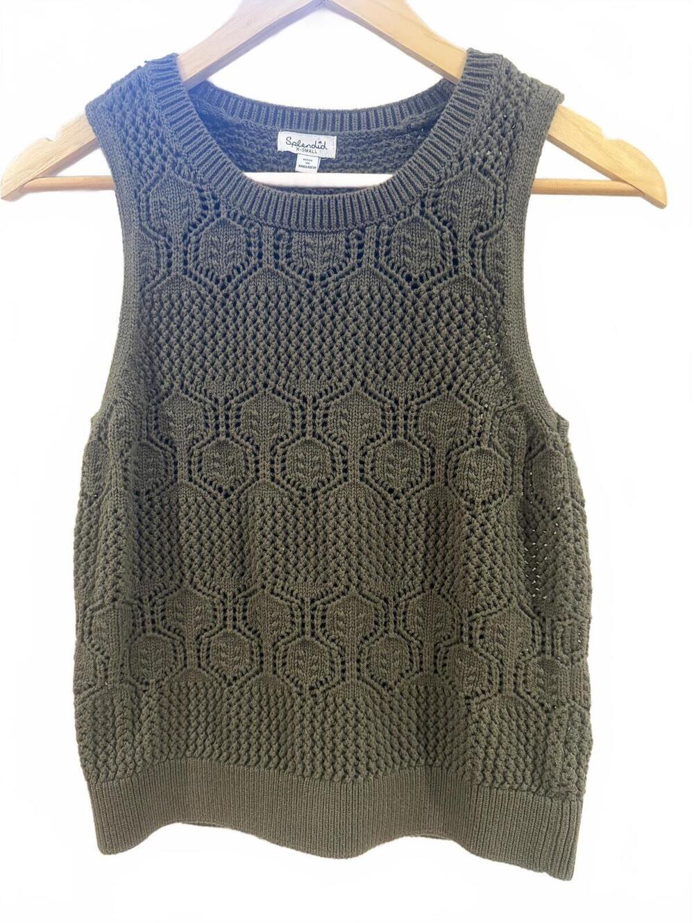 Splendid Dark Green Honore Cotton Crochet Tank